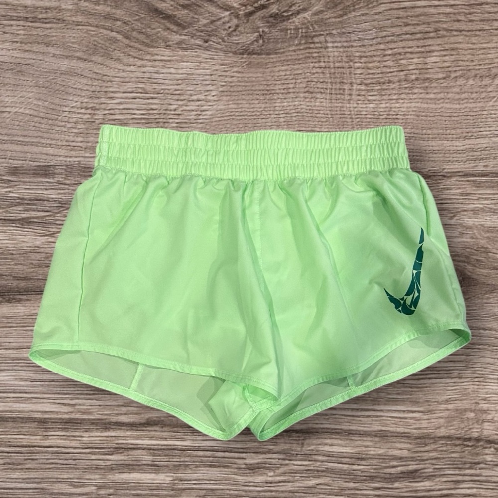 Women’s Nike Lime Green with Nike Swoosh Elastic Waistband Shorts, Size Medium.